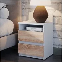 Vicco Nachtschrank Monty, Weiß/Sonoma, 32.3 x 59.1 cm mit 2 Schubladen (1-St)
