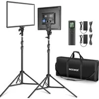 Neewer Videoleuchte 2 STK 18" LED Videolicht Panel Set, 45W Dimmbar Streaming licht, 3200K-5600K, CRI 97+ 4800Lux, mit Fernbedienung & Lichtständer