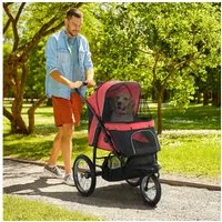 PawHut Hundebuggy Katzenwagen mit geländegängige Gummiräder Kissen Buggy, (Hundewagen, 1-tlg), für Hunde & Katzen bis 20 kg, Rot