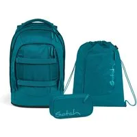 Satch Schulranzen Schulrucksack-Set PACK Deep Petrol 3-teilig, Kollektion 24/25 (3-teilig), Laptop-Fach, Your-Size-System, Schulranzen