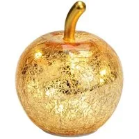 Seyila Home Dekofigur Dekorative Glas Apfel Leuchte mit LED, Crackle-Effekt, Goldener Stiel