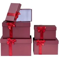 Levandeo® Geschenkbox, Geschenkbox 5er Set mit Deckel Bordeaux Rot Weihnachten Schachtel