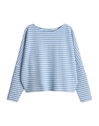 Opus - Ringel Sweatshirt in Strickoptik - Gresh blau/weiß - Gr. - 44