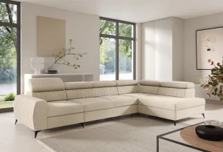 LAGERDEAL Ecksofa Schlafsofa Sofa TORONTO XL Stoff Element Creme Ottomane Rechts