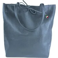 FLORENCE Schultertasche Florence ital. Shopper Echtleder Damen (Schultertasche), Damen Shopper, Schultertasche Leder, blau ca. 28cm
