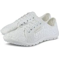 Leguano Amalfi bianco - Barfußschuh mit aufwändigem Blumen Stickmuster Barfußschuh