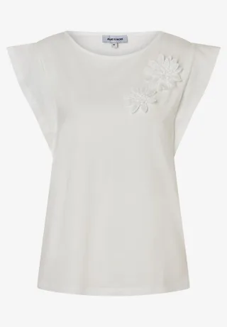MORE & MORE - T-Shirt mit Blüten-Applikation weiß - Gr. - 40