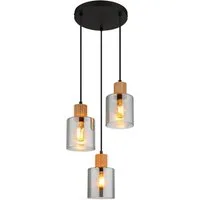 GLOBO LIGHTING Hängeleuchte ALEIDIS, ohne Leuchtmittel, Hängeleuchte Schwarz/Holz, Rauchglas, ø 30 cm, E27