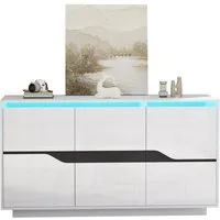 Merax Sideboard 140x40x76cm (1 St., Hochglanzfront in Weiß-Schwarz), Kommode Anrichte mit 3 Türen, verstellbaren Einlegeböden & LED-Licht