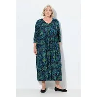 Ulla Popken Maxikleid Jerseykleid Paisley A-Linie V-Ausschnitt 3/4-Arm