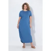 Ulla Popken Midikleid Maxikleid drapiert Rundhals Halbarm. Biobaumwolle
