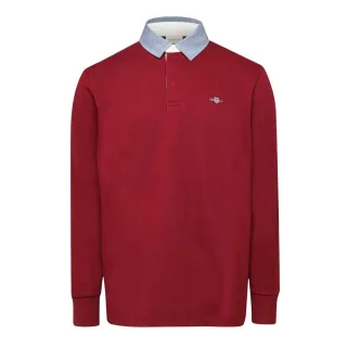 Gant - "Rugger" Polo Sweatshirt für Herren, Chambray-Stoff, Regulär (Rot)