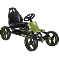 HOMCOM Go-Kart Tretfahrzeug mit Handbremse, Grün 105 x 54 x 61cm