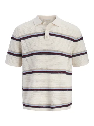 JACK&JONES - JORMAINE KNIT STRIPE POLO SN Sea Salt - Gr. - M