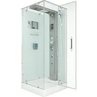 AcquaVapore Komplettdusche Duschkabine Dusche D38-20R0 Weiß 100x100, Sicherheitsglas ESG, inklusive Duschwanne, Höhenverstellbar, Gehärtetes Glas, Integrierte Massagedüsen, Multimedi