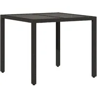 vidaXL Gartentisch Gartentisch mit Glasplatte Schwarz 90x90x75 cm Poly Rattan (1-St)