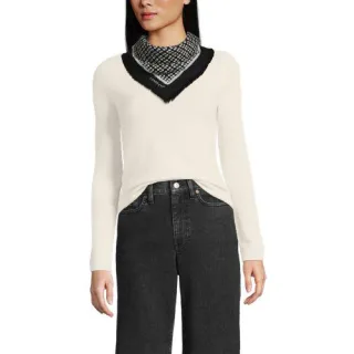 Gemusterter Karreeschal aus Wolle, Damen,  Schwarz, Wolle, by Lands' End