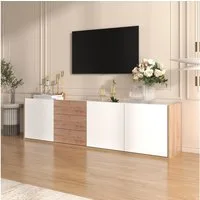 STILVORA Wohnzimmer-Set mit Schubladen,TV-Schrank Fernsehschrank mit verstellbaren Regale, (mit 3 Schubladen und 3 Türen), mit Paneel in Weiß und Holzfarben,TV-Board freistehend/hängend