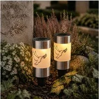 MARELIDA LED-Kerze Solar Grablichter Grabkerzen Taube Grableuchte 14cm Lichtsensor 2St. (2-tlg)