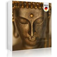 banjado Schlüsselkasten aus Metall mit Motiv Buddha Gold (Stahl Gehäuse, mit 32 Haken, beschreibbar & magnetisch), 30 x 30 x 5 cm