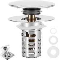 BlingBin Ablaufgarnitur Waschbeckenstöpsel Pop Up Edelstahl Abflusssieb (waschtisch ablauf, 1-St., 1tlg) Ablaufventil Ø60 mm mit Filterkorb aus Edelstahl und Messing