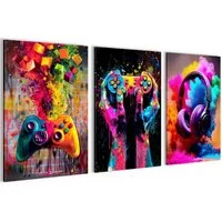 Novart Wandbild Wandbilder Gamer Spielkonsole Jugendzimmer Kinderzimmer, Bunt