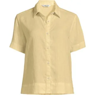 Premium Reinleinen-Hemd mit kurzen Ärmeln für Damen in Plus-Größe, Damen, size: plus, Gelb, Leinen, by Lands' End