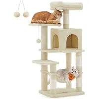 FEANDREA Kratzbaum Katzenbaum, Mehrstöckiges Katzenhaus, mit 4 Kratzsäulen, 2 Plattformen, Hängematte, Höhle, stabiler