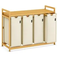 AdelDream Wäschekorb mit Bambusrahmen,200 l, 4 Fächer,Wäschesortierer