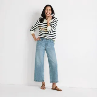 Knöchellange Mid Waist Jeans mit weitem Bein, Damen, size: regular, Blau, Baumwolle/Elasthan/Polyester, by Lands' End