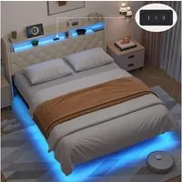 Bealife Polsterbett Bettrahmen mit Ladestation und LED-Beleuchtung, 140/160x200 (2 Modelle (140x200, 160x200), Mit gepolstertem Kopfteil