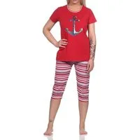 Normann Pyjama Damen Capri Schlafanzug kurzarm Pyjama mit Anker-Motiv und Ringeln