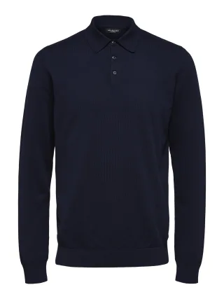 SELECTED MEN - SLMBERG LS KNIT POLO NOOS Navy Blazer - Gr. - S