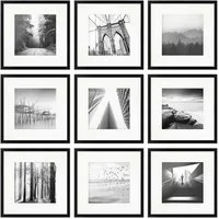 PHOTOLINI Bilderrahmen Sets quadratisch 30x30 cm aus MDF Holz mit Acrylglas & Zubehör, für 9 Bilder (9er Set), 9er Set Schwarz mit Passepartouts für Bilder in 20x20 cm