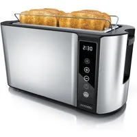 Arendo Toaster 4-Scheiben, Wärmeisoliertes Doppelwandgehäuse, Display Restzeitanzeige, 2 lange Schlitze, für 4 Scheiben, 1500 W, Langschlitz, Brötchenaufsatz, Brotscheibenzentrierung, Touchpanel