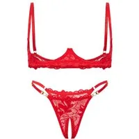 Elegant Love Set: Ouvert-BH Sexy Dessous-Set mit Spitze: BH mit offenem Schritt am Brust & Slip (Set, 2-tlg., mit Ouvert-Tanga) Stilvolle Reizwäsche für besondere Momente, elegante Damenwäsche