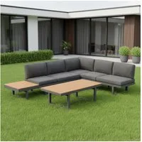 Mucola Gartenlounge-Set Ecklounge mit Liegefunktion Aluminium Essgruppe wetterfest Grau, (wetterfest, resistent gegen Regen, Salzwasser und intensive Sonneneinstrahlung, Kissen inkl. Reißverschluss, daher abnehm- und waschbar), inkl. praktischem seit