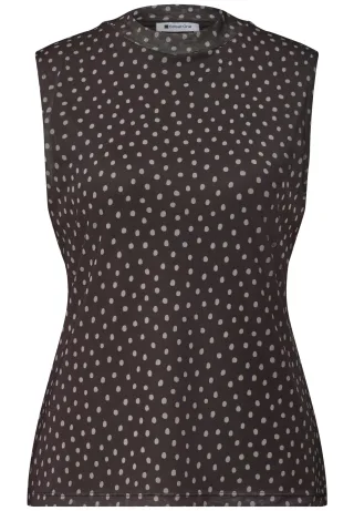 Street One - Turtle Neck Top aus Mesh mit Print black coffee - Gr. - 46
