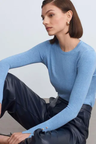 Slim Fit Rippenstrick Rundhals-Pullover