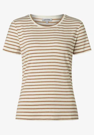 MORE & MORE - Gestreiftes T-Shirt mit Rundhalsausschnitt und Schimmer-Effekt braun - Gr. - 40