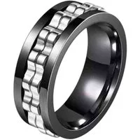 Taffstyle Fingerring Herrenring Edelstahl drehbar Spinning Ring Ketten Fidget Fingerring (Moderner Edelstahl Herrenring mit beweglichem Kettenelement im markanten Design – stilvoller Schmuck mit besonderer Drehfunktion)