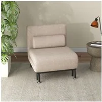 HOMCOM Sessel Schlafsofa mit Bettfunktion Verstellbarer Rückenlehne Kissen (Klappbett mit Bettfunktion, 1-St., Schlafsessel), für Schlafzimmer, Beige, 75cm x 70cm x 75cm