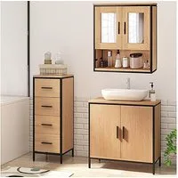 EUGAD Badmöbel-Set, (3-St), Badschrank mit 2 Spiegeln, Beistellschrank mit 4 Schubladen