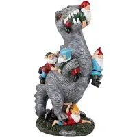 relaxdays Gartenfigur T-Rex frisst Gartenzwerge, L