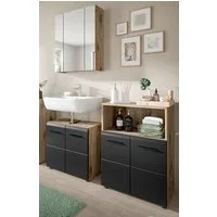 Inn.Furn Badmöbel-Set Cover, (Badezimmer in Schwarz matt und Eiche, 3-teilig, 130 x 185 cm), mit viel Stauraum