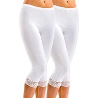 HERMKO Caprileggings 5722 (Pack, 2er) ¾ lang mit Spitze, Bio-Baumwolle/Elastan, Umschlagbund