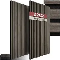 tectake Wandpaneel Akustikpaneele aus MDF und Echtholzfurnier - Eiche grau, BxL: 50x110 cm, 0,55 qm, (Holzpaneele Sonic Wall II, 2-tlg., Größe flexibel anpassbar) schallabsorbierender Filz, einfache Montage mit Kleber oder Schrauben