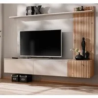 Furn.Design Wohnwand Madina, (Fernsehschrank in Kaschmir / Sand mit Eiche Artisan, Breite 180 cm, TV bis ca. 70), mit Push-To-Open und Soft-Close