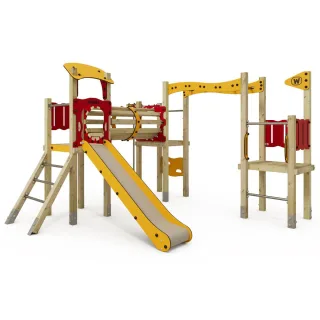 Klettergerüst Spielplatz öffentlich - Große Kletteranlage mit Holztunnel & Hangelleiter - 9x9 cm Pfosten - Robustes Spielgerät für Kinder - Wickey
