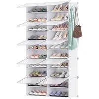 JEOBEST Schuhregal Schuhschrank mit 10 Fächern, für Garderobe und Eingangsbereich, Anpassbar, aus Kunststoff mit durchsichtig Türen, DIY-Regal